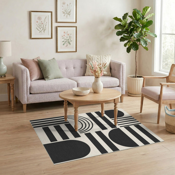 Black and White Black White Geometric Arch Area Rug