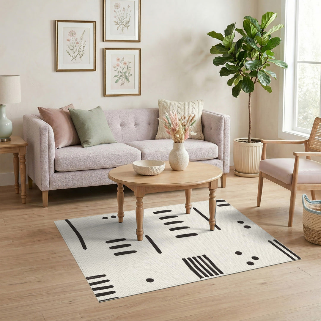 Abstract Black Lines Area Rug