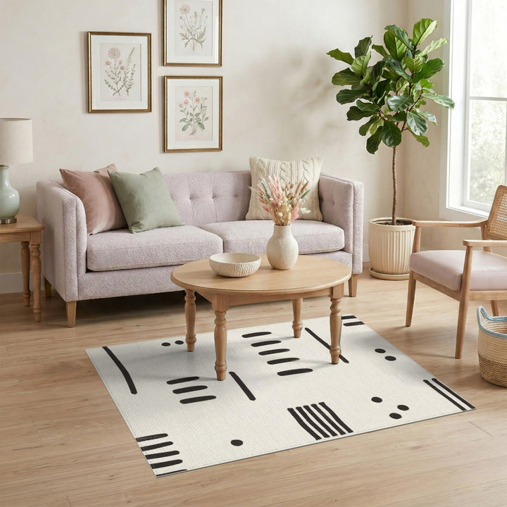 Abstract Black Lines Area Rug