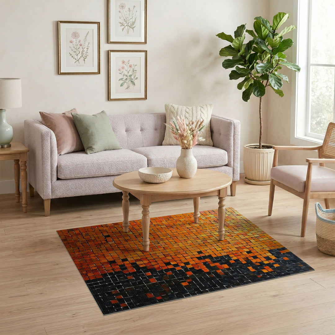 Orange Geometric Mosaic Area Rug