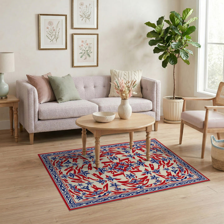 Red Blue Star Geometric Area Rug