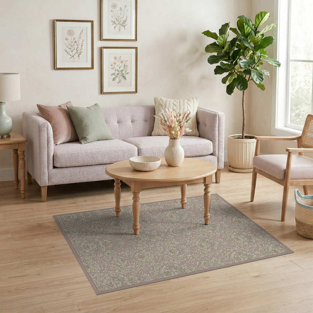 Soft Pink Vintage Floral Area Rug