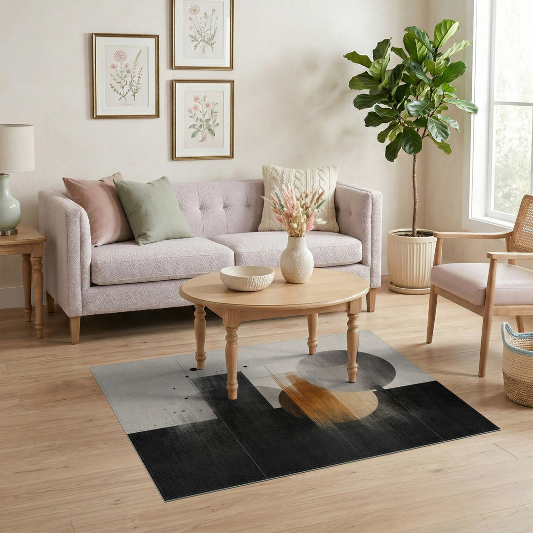 Grey Orange Geometric Circle Area Rug