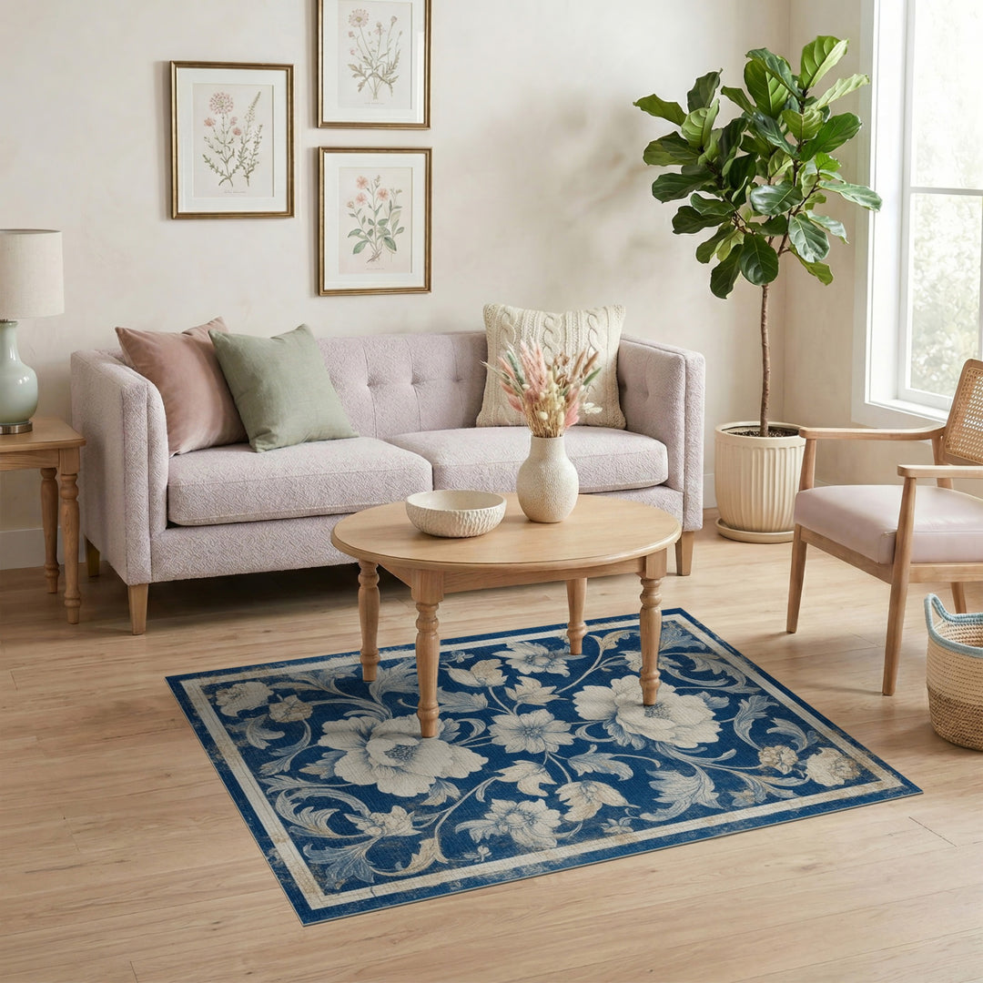 Blue Floral Vintage Area Rug