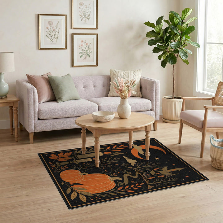 Haunted House Black Cat Pumpkin Area Rug