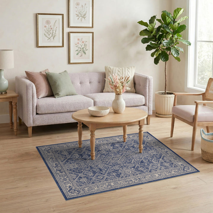 Navy Blue Distressed Diamond Area Rug