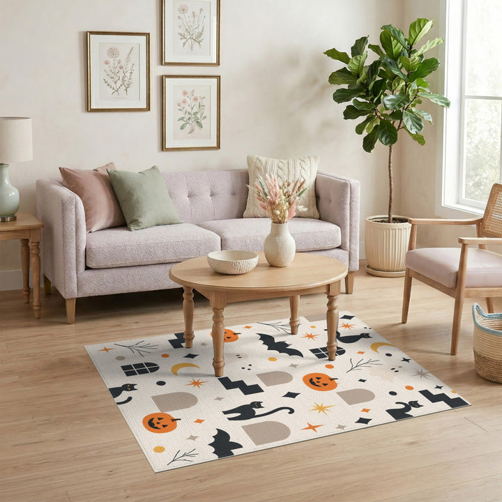 Spooky Halloween Cats Pumpkins Washable Area Rug