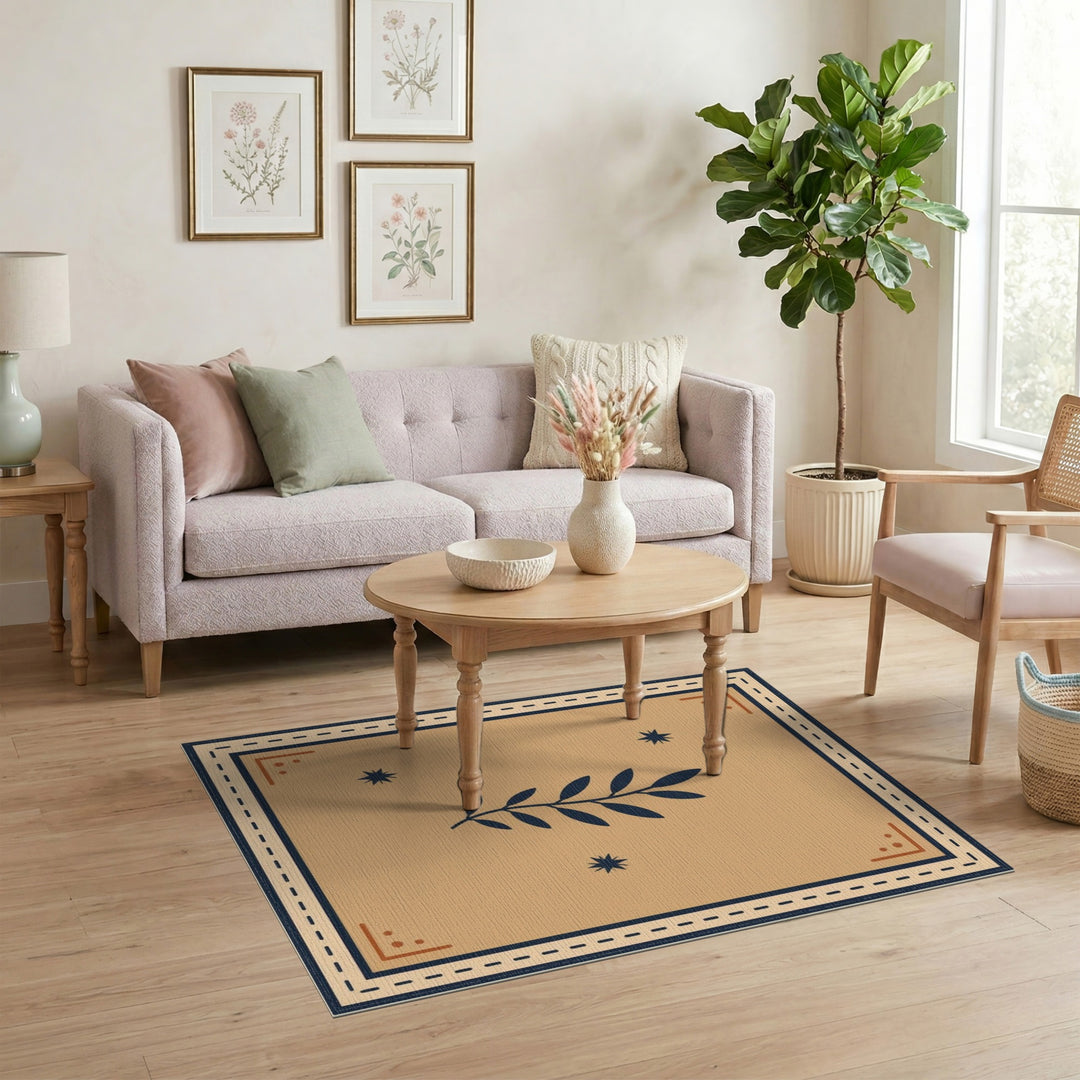 Beige and Neutral Beige Boho Chic Leaf Area Rug