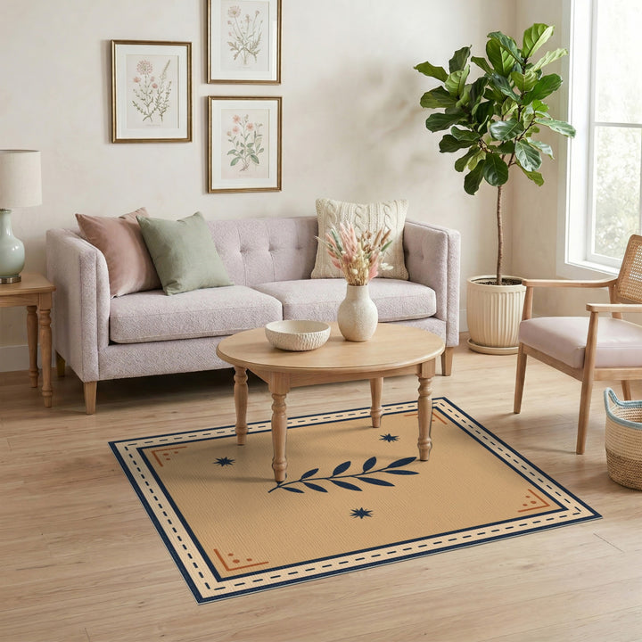 Beige and Neutral Beige Boho Chic Leaf Area Rug