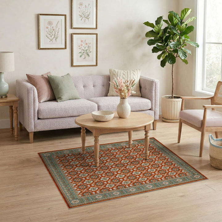 Orange Floral Vintage Area Rug