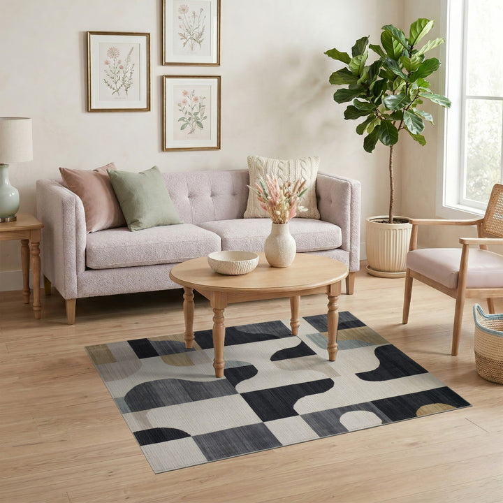 Bold Geometric Black White Area Rug