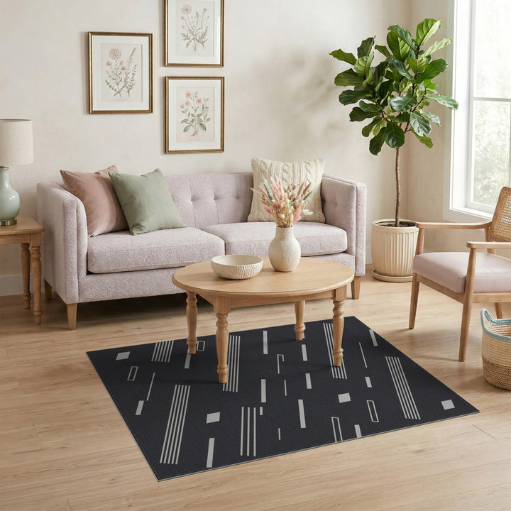Black White Geometric Area Rug