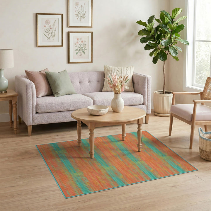 Coral Teal Geometric Area Rug