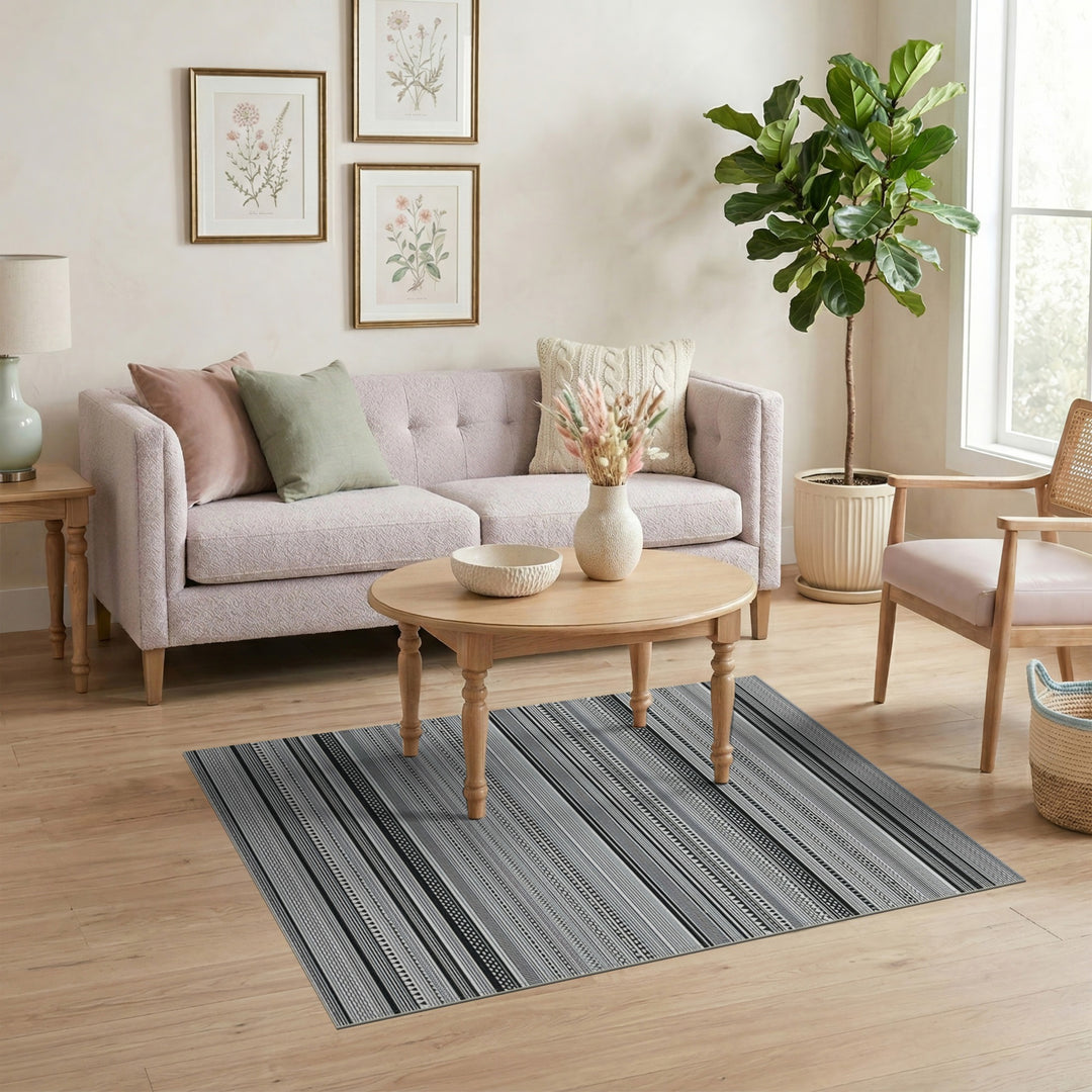 Black and White Black White Striped Tribal Area Rug