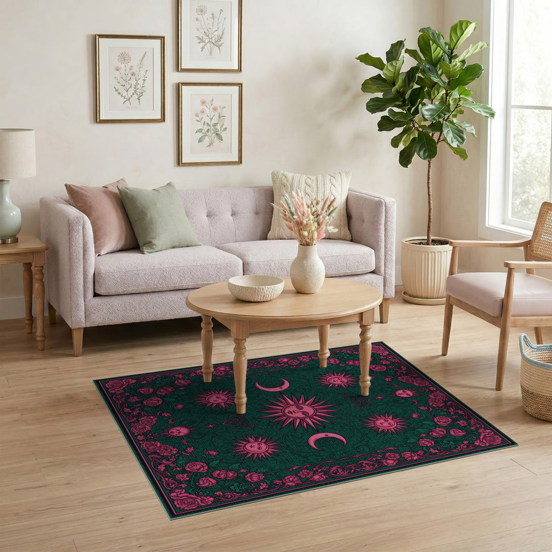 Pink Celestial Rose Vintage Area Rug