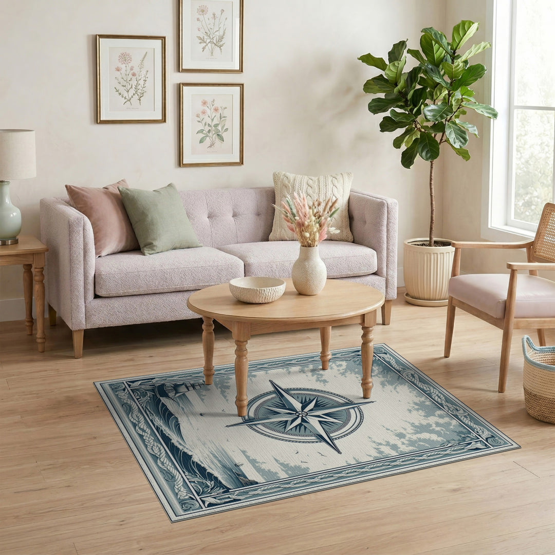 Nautical Compass Rose Coastal Area Rug
