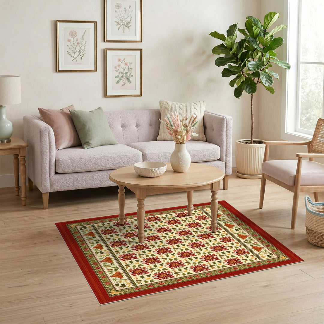 Red Floral Vintage Area Rug