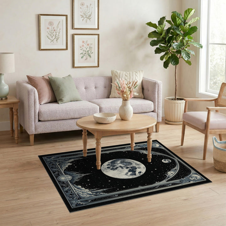 Gothic Moon Castle Black White Area Rug