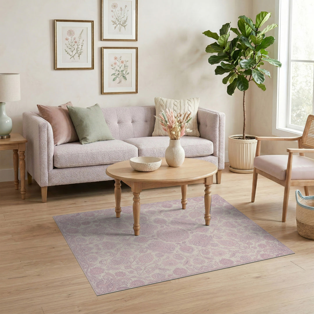 Blush Pink Floral Vintage Area Rug