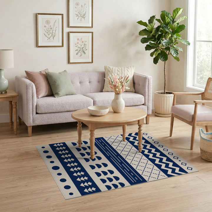 Navy Blue Geometric Area Rug