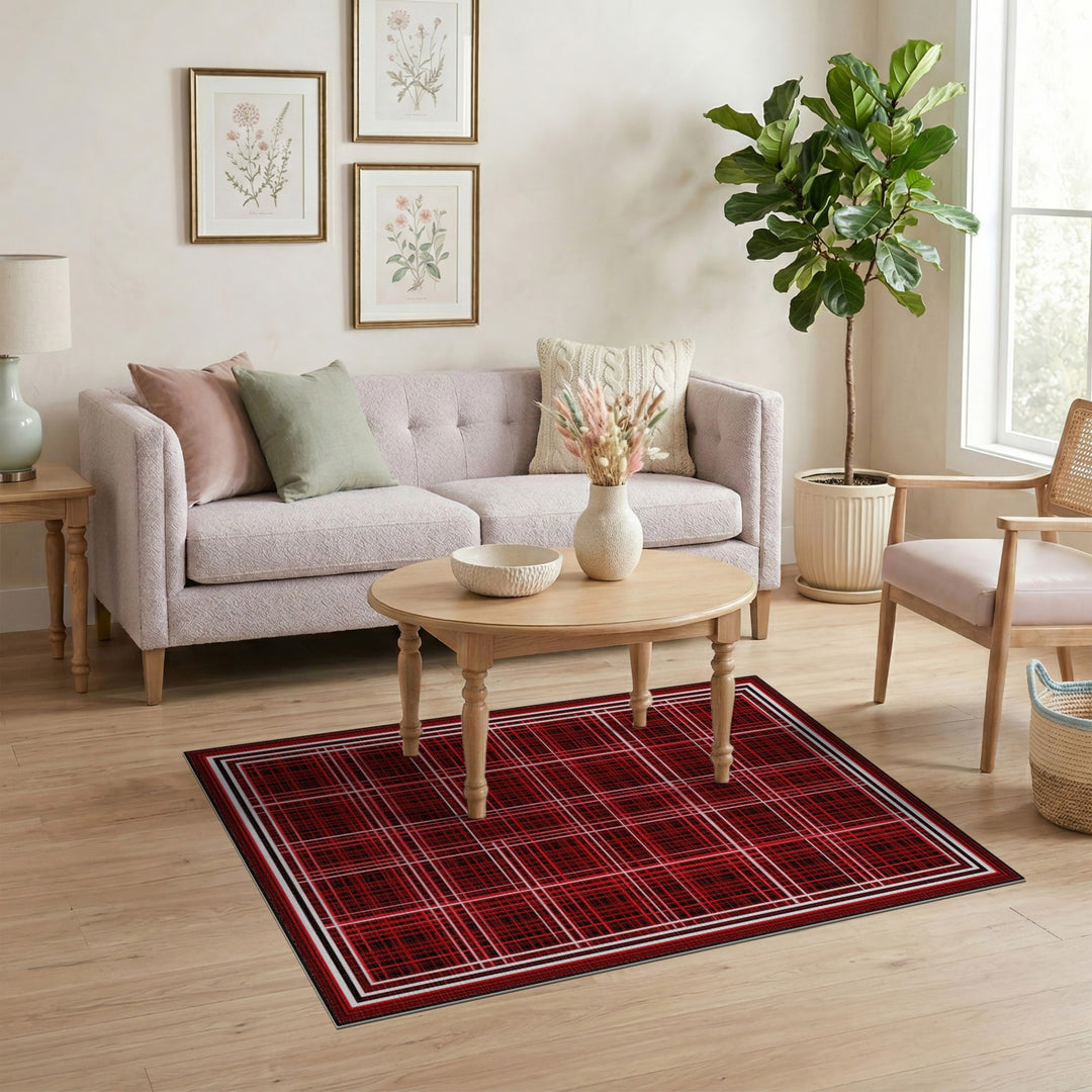 Red Modern Grid Area Rug