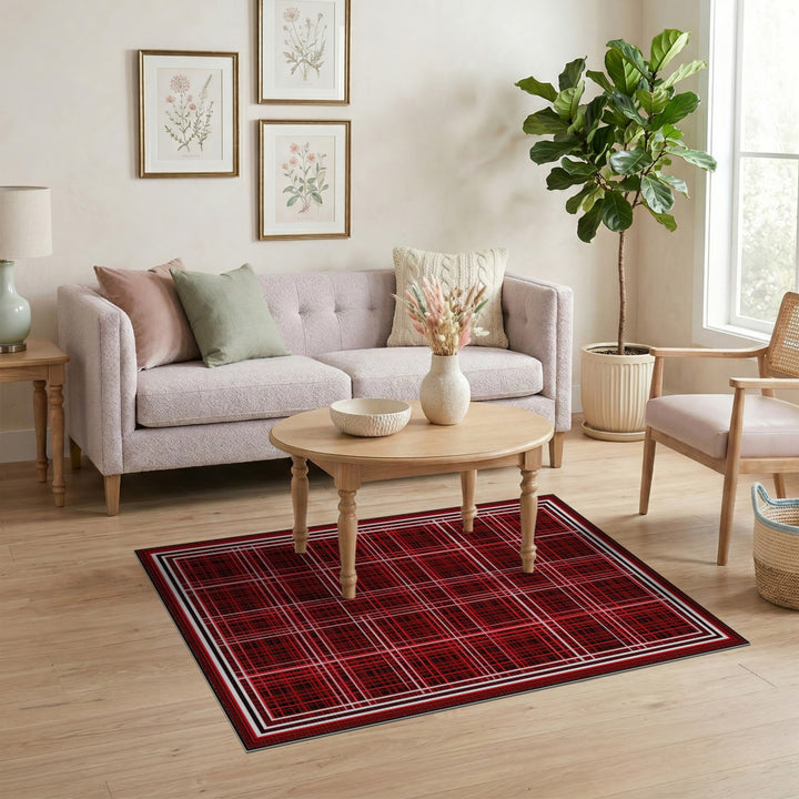 Red Modern Grid Area Rug