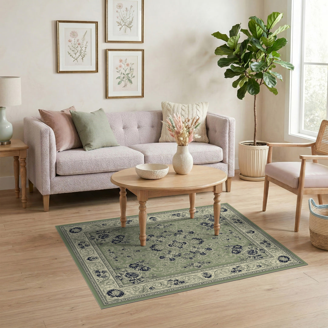 Sage Green Floral Vintage Area Rug