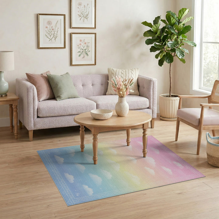 Pastel Rainbow Clouds Washable Area Rug