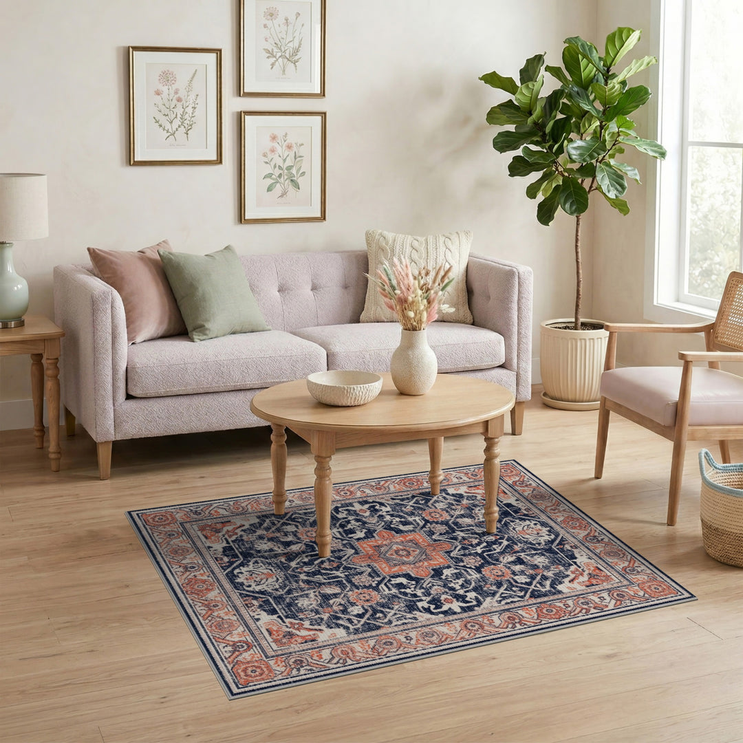 Distressed Vintage Navy Blue Distressed Vintage Area Rug