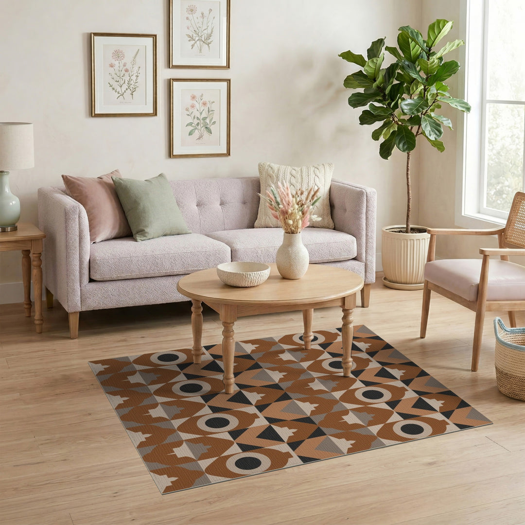 Geometric Brown Tan Area Rug
