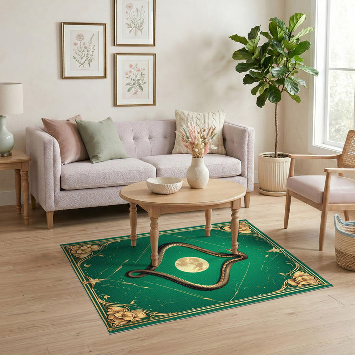 Serpent Moon Green Floral Area Rug