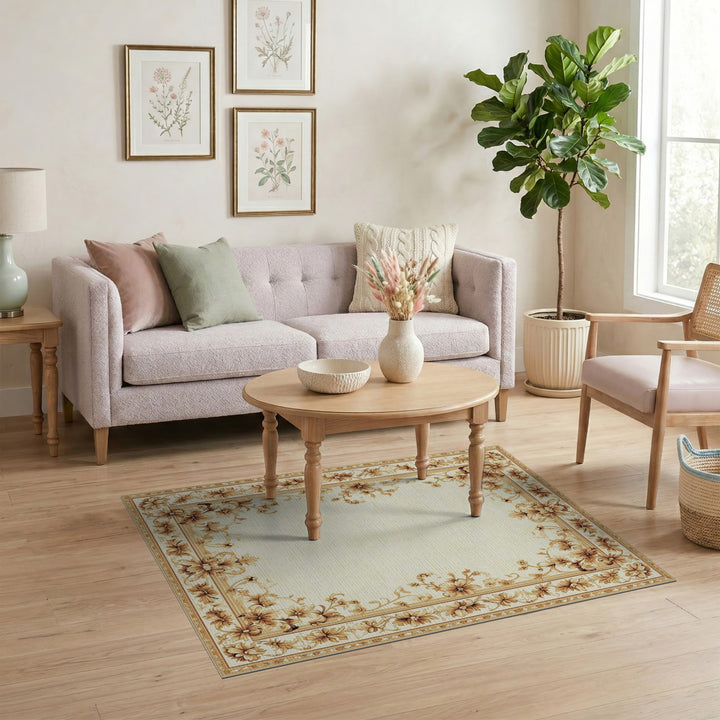 Beige Floral Vintage Area Rug