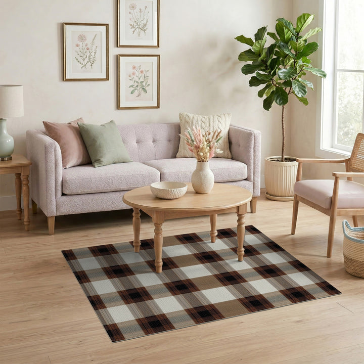 Brown and Tan Brown Plaid Checkered Area Rug