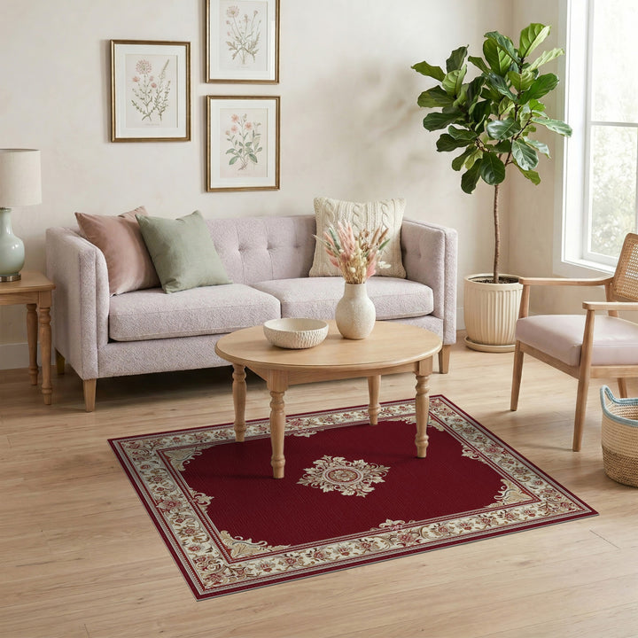 Red Persian Floral Medallion Area Rug