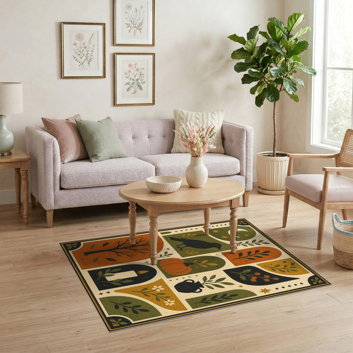 Harvest Moon Bird Pumpkin Area Rug