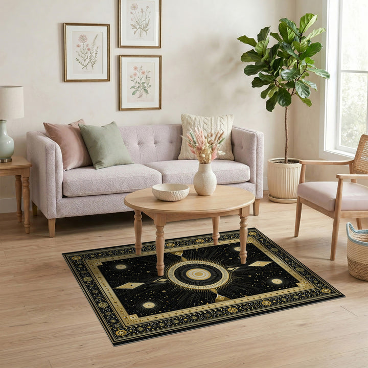 Gold Celestial Geometric Area Rug