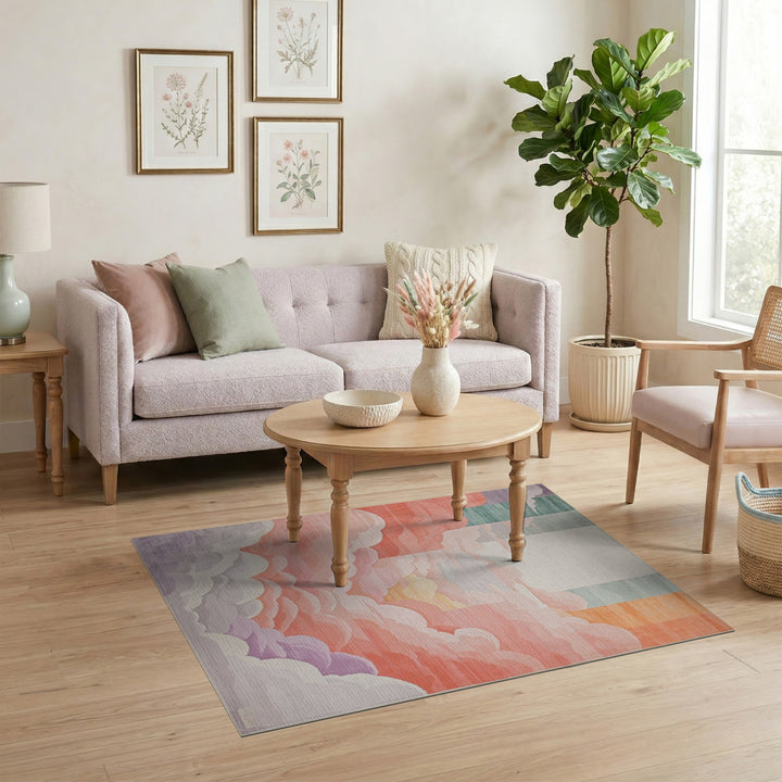 Pink Sunset Cloud Washable Area Rug