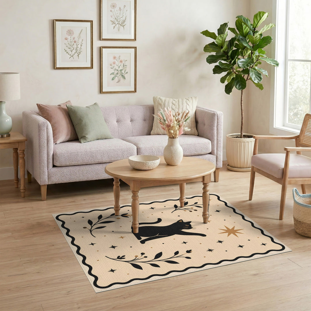 Celestial Cat Beige Boho Rug