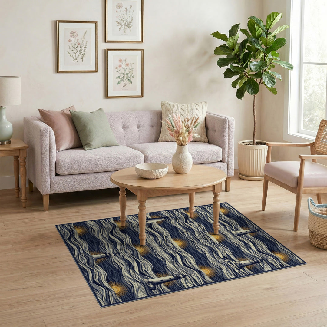Coastal Lighthouse Waves Area Rug