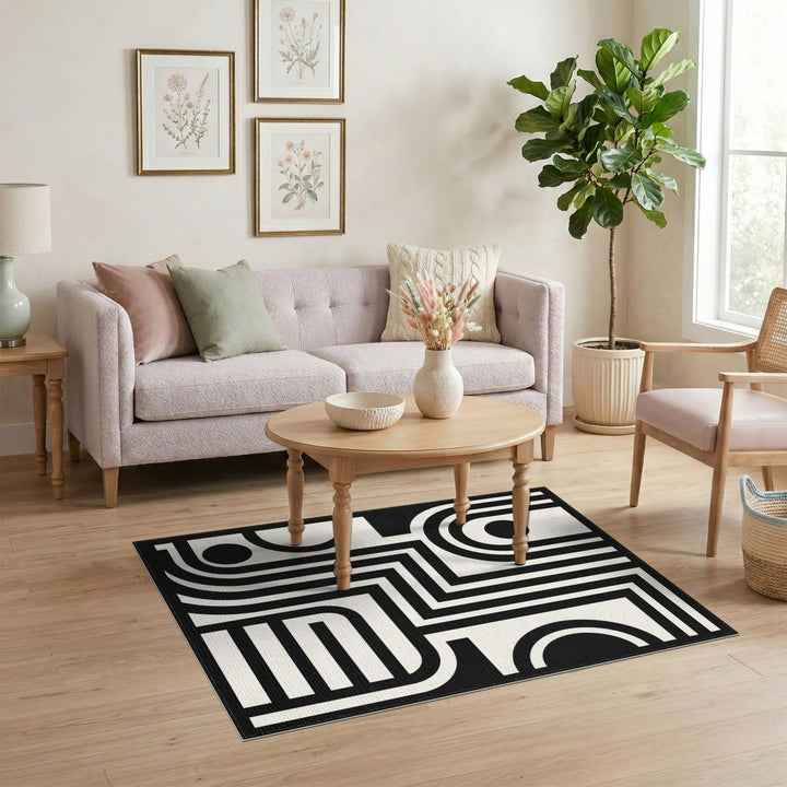 Bold Black White Geometric Area Rug
