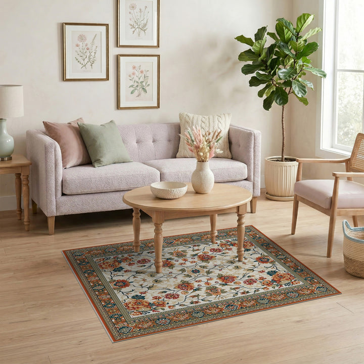 Vintage Floral Orange Teal Area Rug