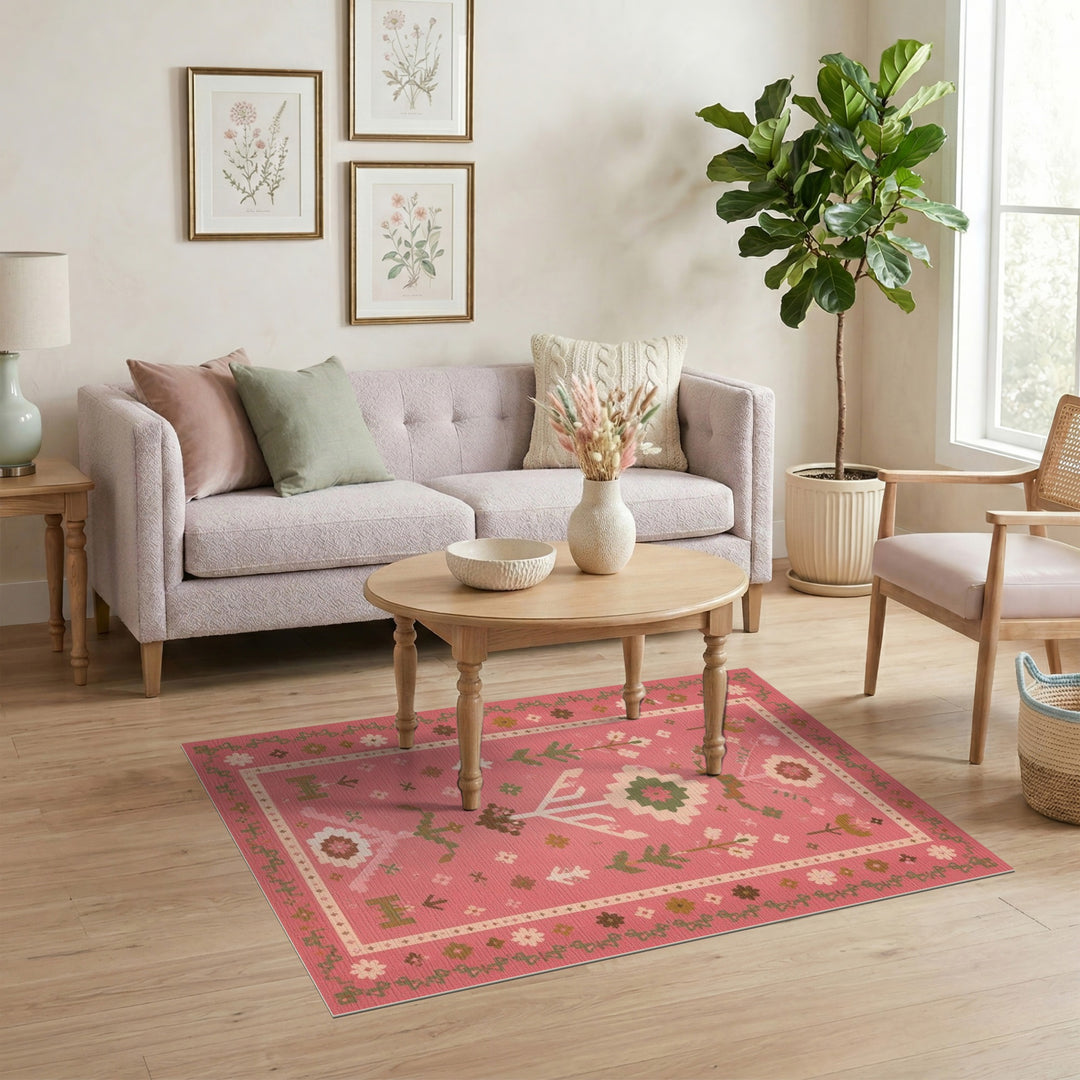 Pink Floral Heritage Area Rug