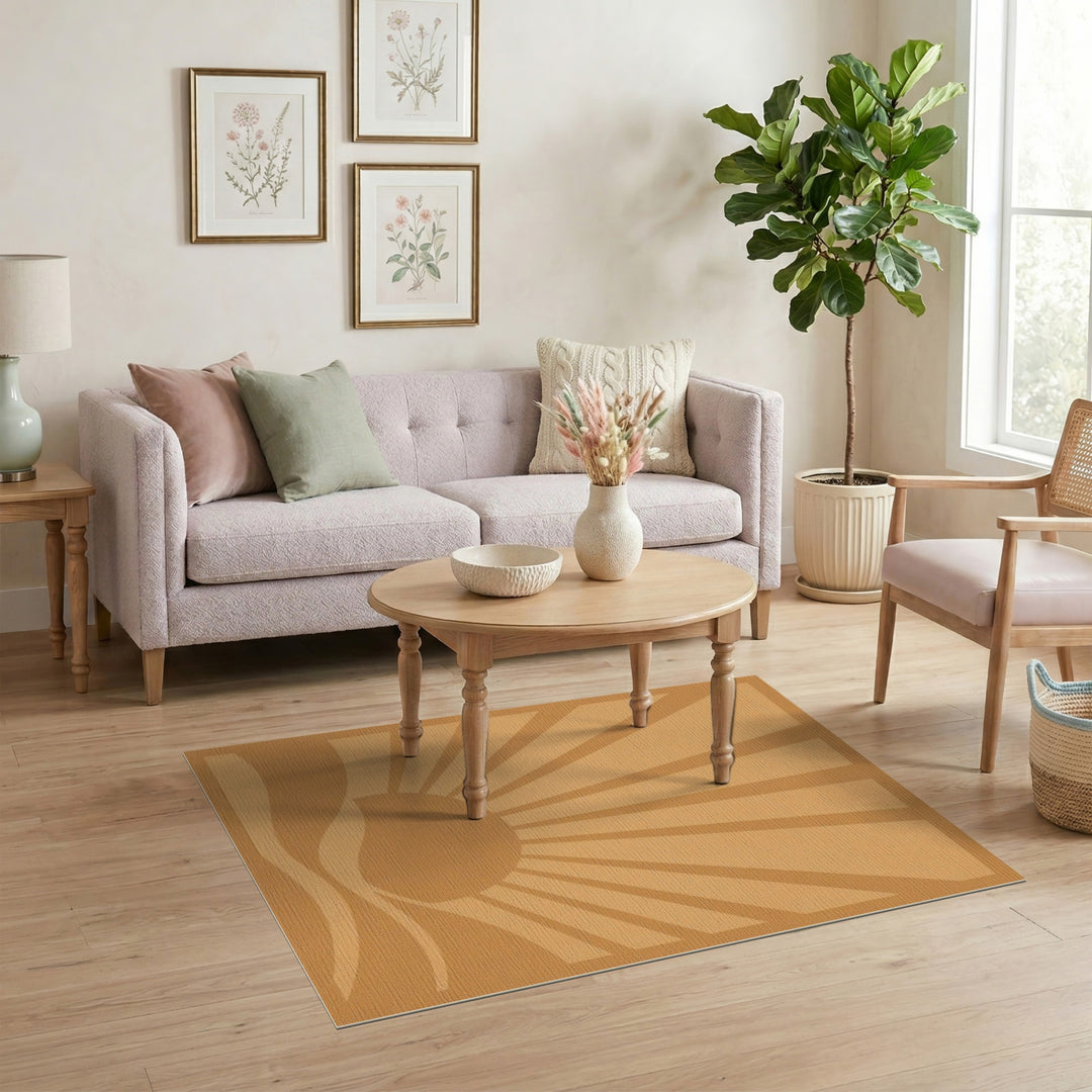 Sunburst Waves Brown Washable Area Rug