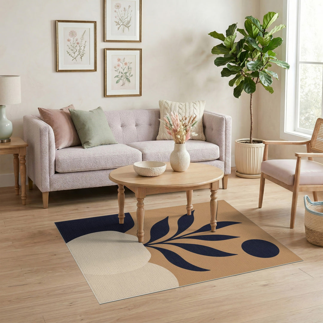 Abstract Navy Leaf Vase Rug