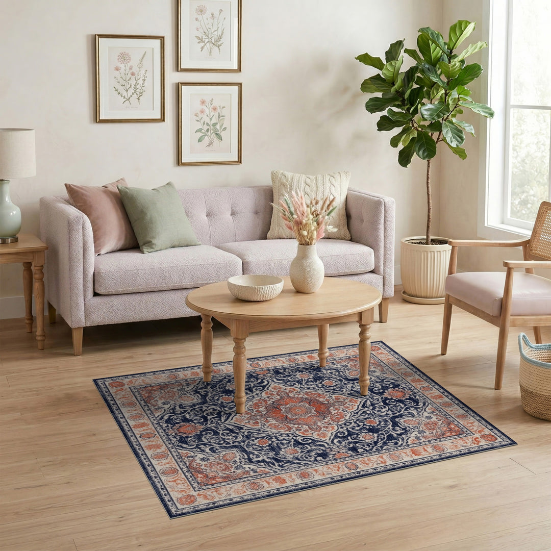 Navy Blue Persian Medallion Area Rug