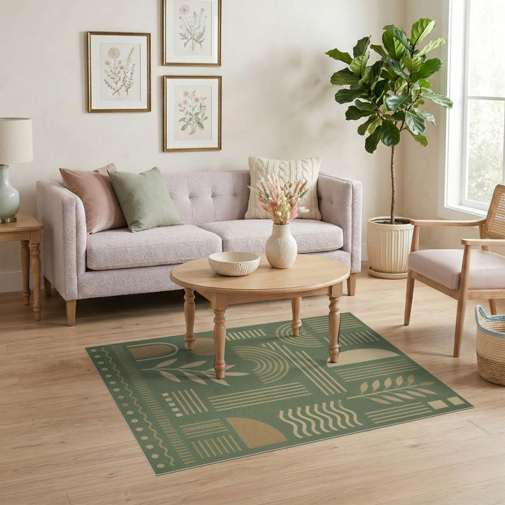 Geometric Modern Green Geometric Leaf Area Rug