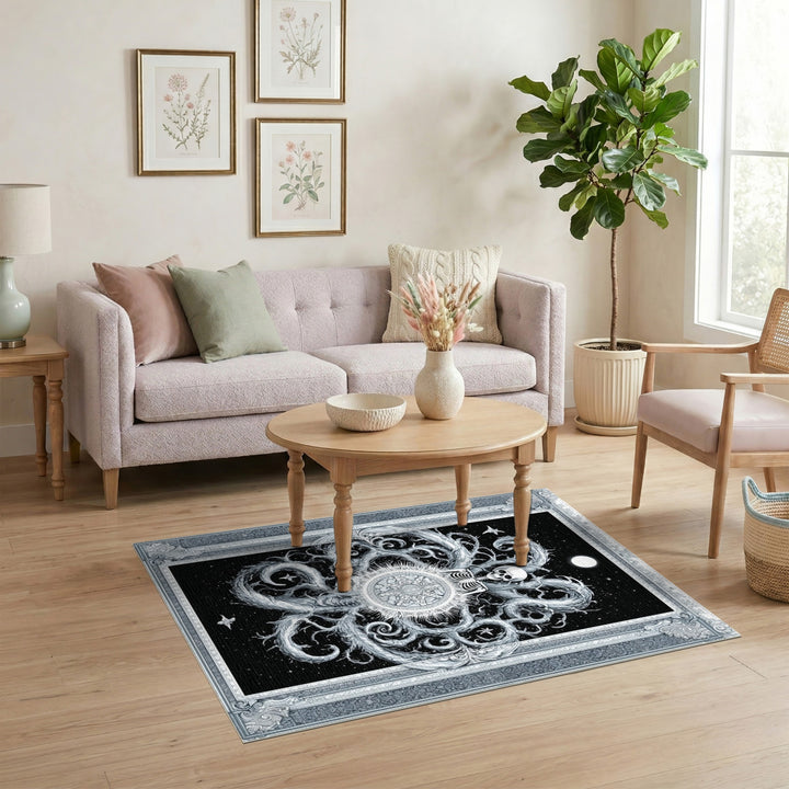 Skeleton Swirl Black White Area Rug