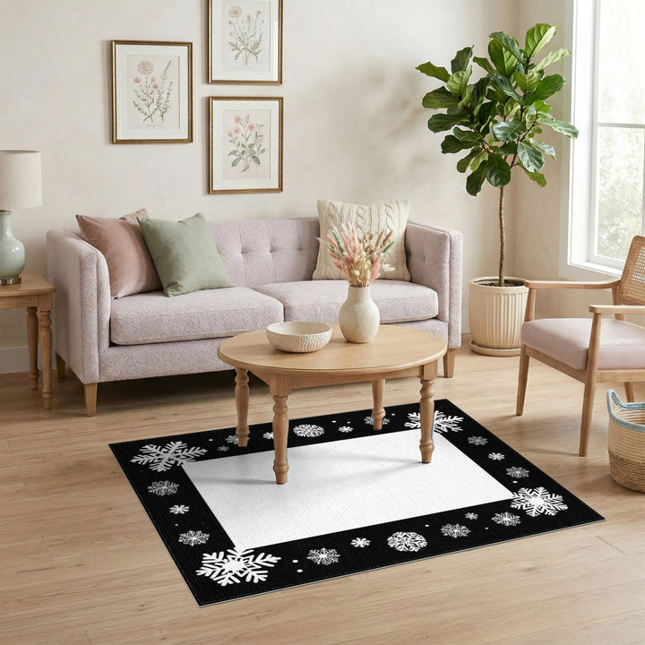 Black White Snowflake Kids Area Rug
