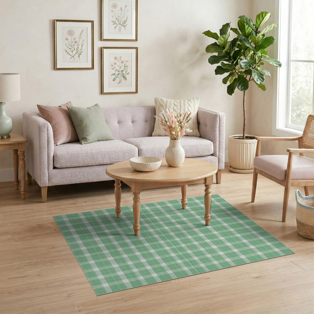 Geometric Modern Checkered Green Checkered Washable Area Rug