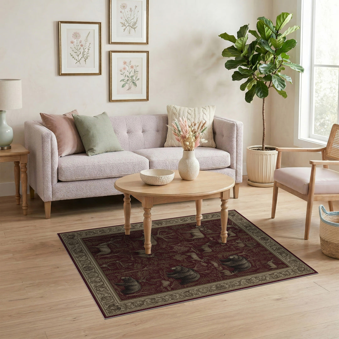 Red Forest Wildlife Area Rug